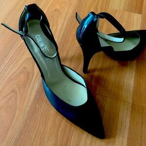 Colin Stuart black heels pointe ankle strap 4 inch woman shoes